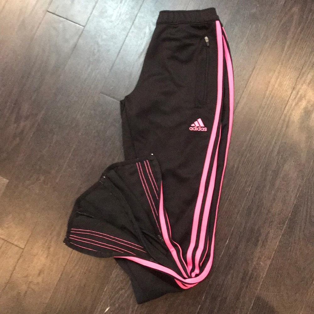 Adidas women’s black track pant hot pink stripe XS